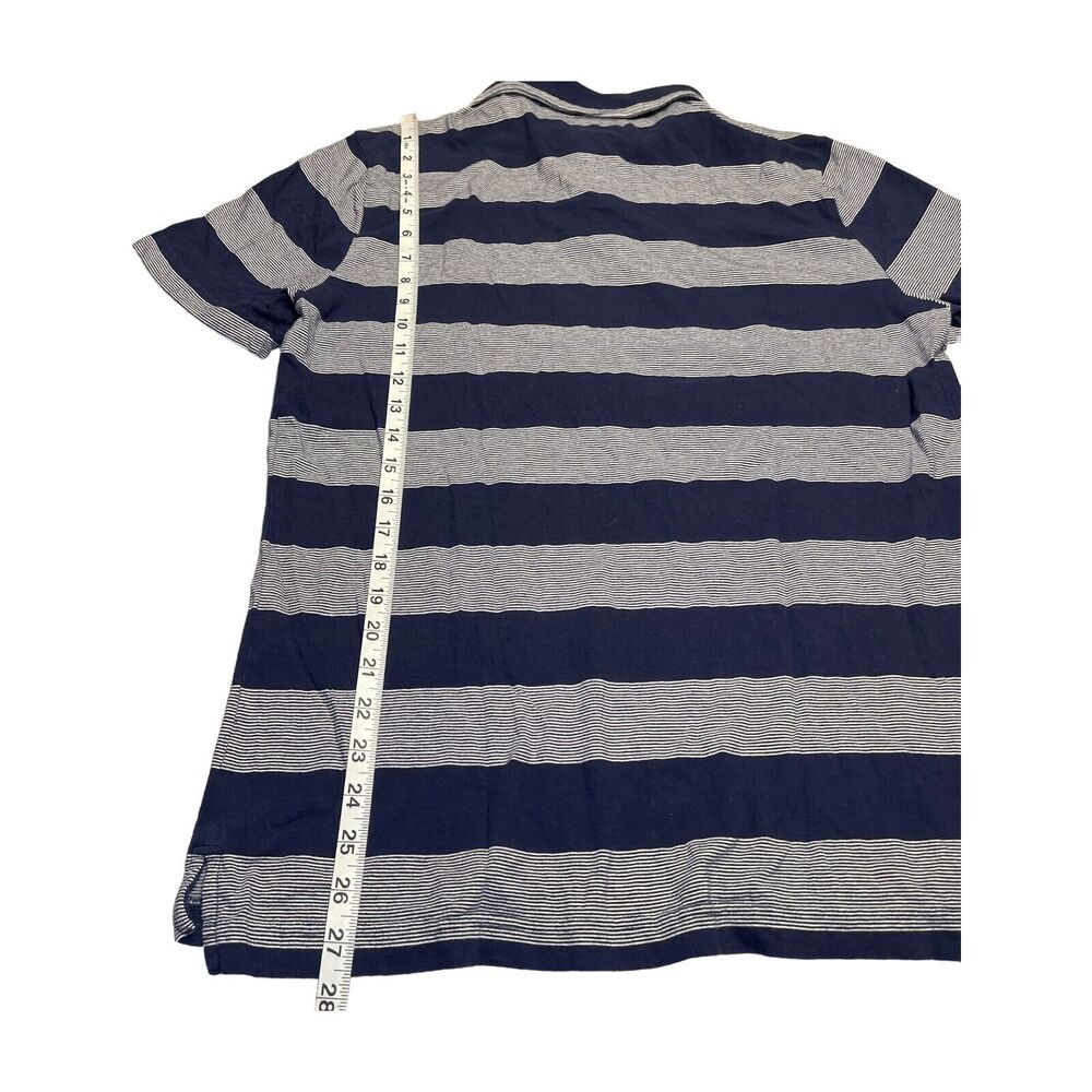 Arizona Jeans Polo Shirt Men's Large White Navy Striped 100% Cotton Short Sleeve - Picture 5 of 6